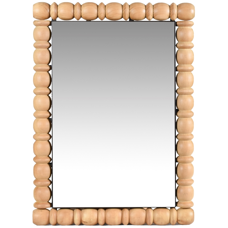 Maklaine Contemporary Solid Acacia Wood Frame Bleached Natural Oak Mirror