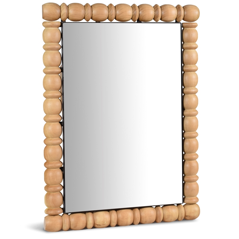Maklaine Contemporary Solid Acacia Wood Frame Bleached Natural Oak Mirror