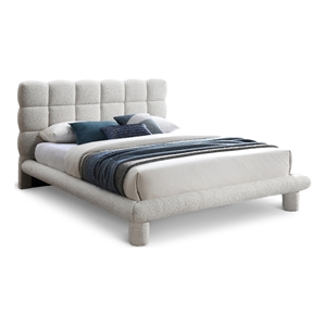 Maklaine Contemporary Rich Cream Finish Boucle Fabric Full Bed