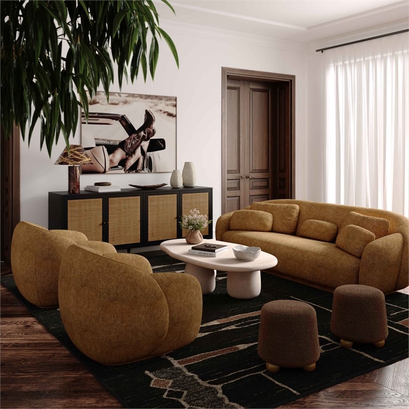 Maklaine Modern / Contemporary Chocolate Brown Finish Boucle Stool