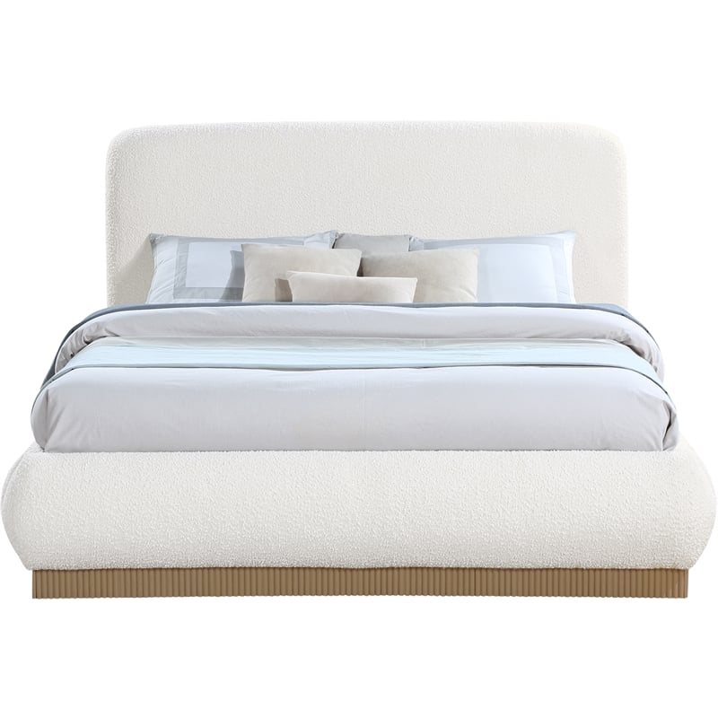 Maklaine Contemporary Rich Cream Finish Boucle Fabric Queen Bed