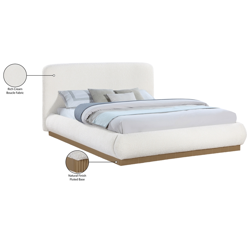 Maklaine Contemporary Rich Cream Finish Boucle Fabric Queen Bed