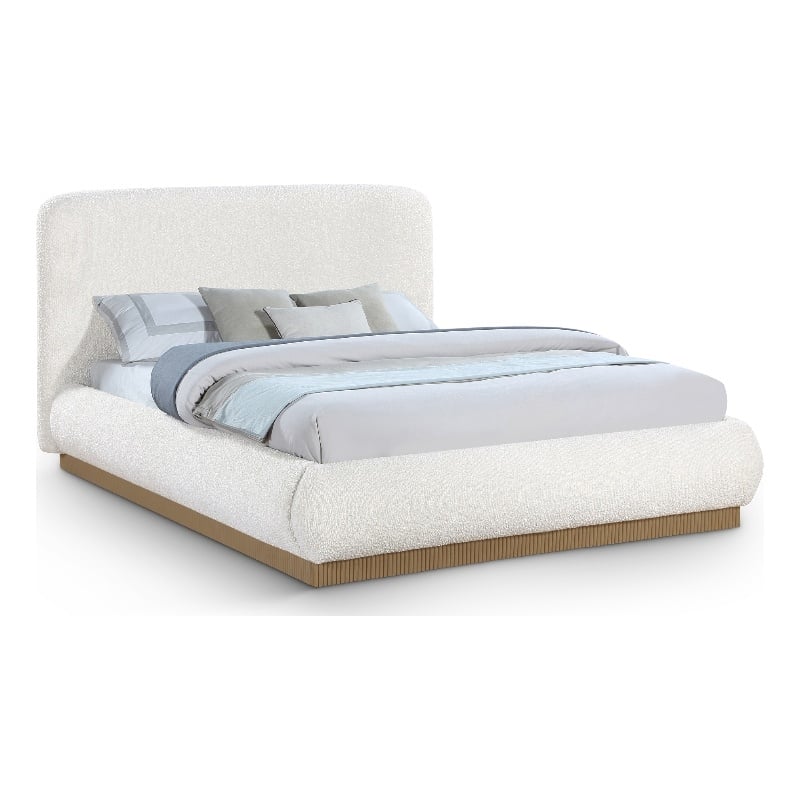 Maklaine Contemporary Rich Cream Finish Boucle Fabric Queen Bed
