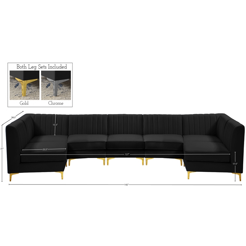 Maklaine Contemporary Soft Black Finish Velvet Modular Sectional