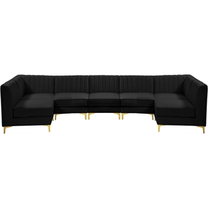 Maklaine Contemporary Soft Black Finish Velvet Modular Sectional