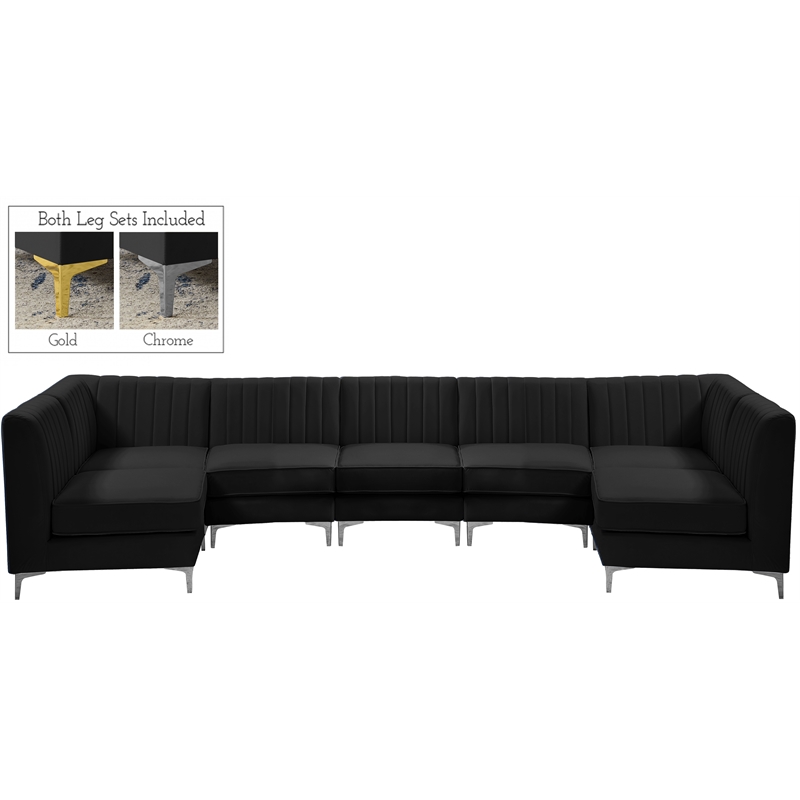 Maklaine Contemporary Soft Black Finish Velvet Modular Sectional