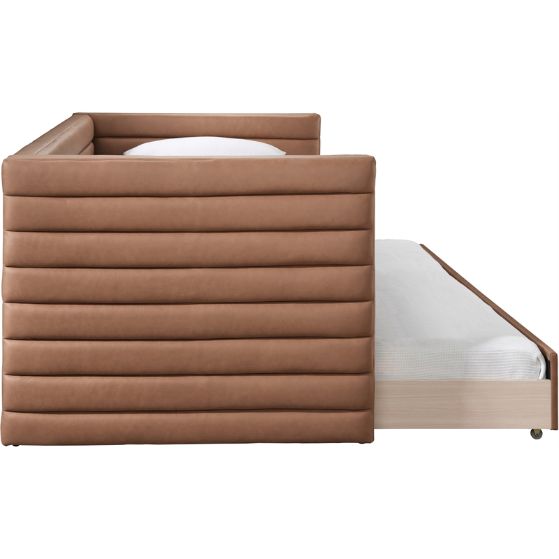 Maklaine Contemporary Soft Cognac Premium Vegan Leather Twin Daybed