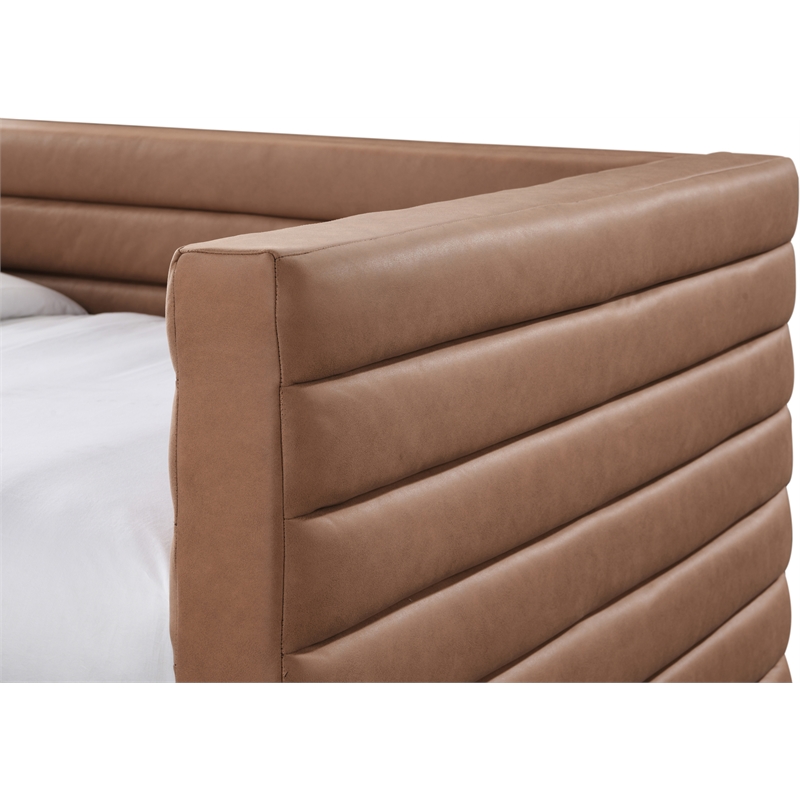 Maklaine Contemporary Soft Cognac Premium Vegan Leather Twin Daybed