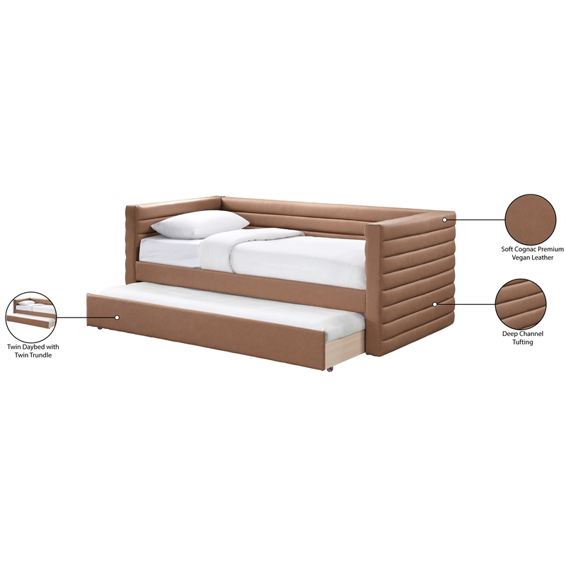 Maklaine Contemporary Soft Cognac Premium Vegan Leather Twin Daybed