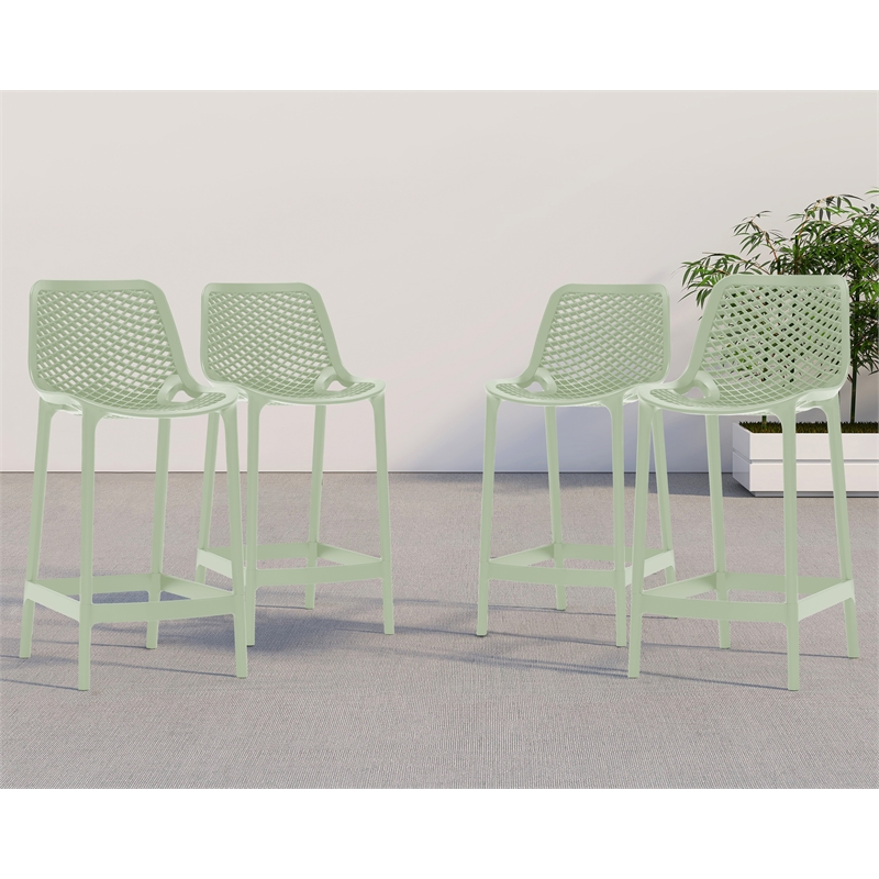 Maklaine Mint olypropylene Plastic Outdoor Patio Counter Stool (Set of 4)