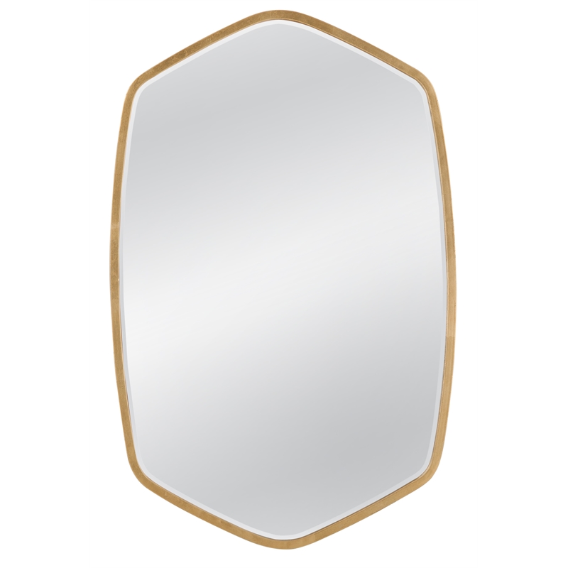 Maklaine Modern Geometric Shape Wall Mirror in Gold Leaf Metal Frame