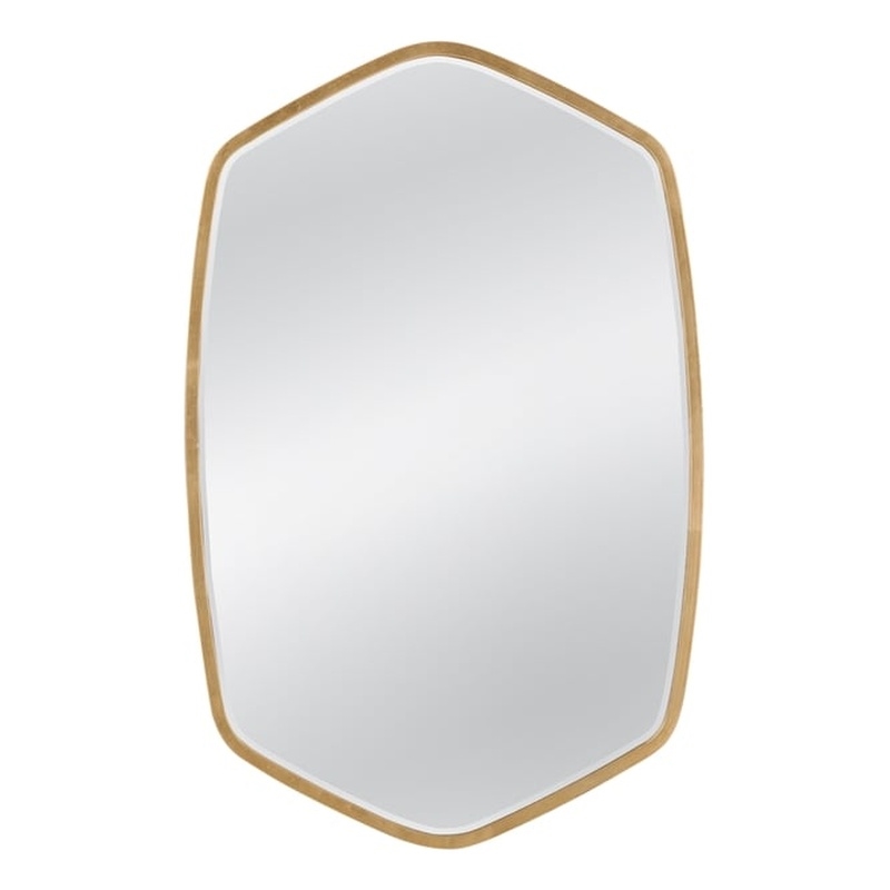 Maklaine Modern Geometric Shape Wall Mirror in Gold Leaf Metal Frame