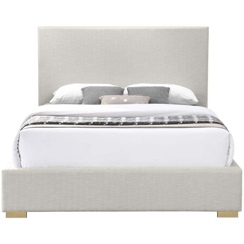 Maklaine Contemporary Rich Beige Linen Textured Fabric Full Bed