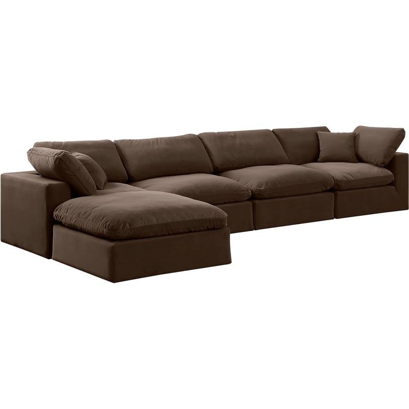 Maklaine Contemporary Soft Brown Velvet 5Pc Modular Sectional