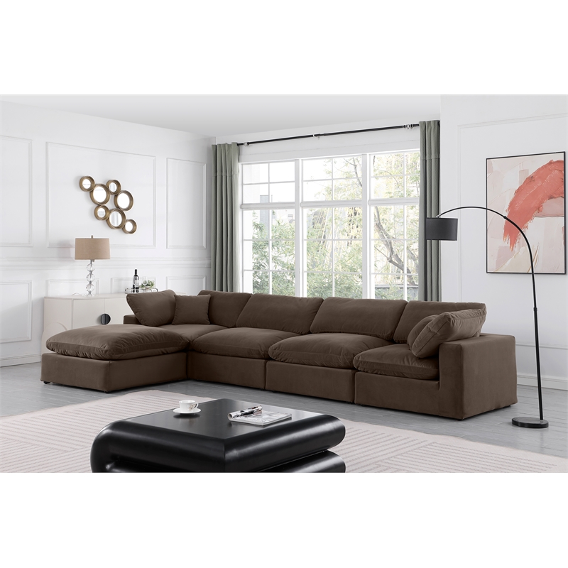 Maklaine Contemporary Soft Brown Velvet 5Pc Modular Sectional