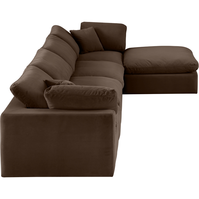 Maklaine Contemporary Soft Brown Velvet 5Pc Modular Sectional