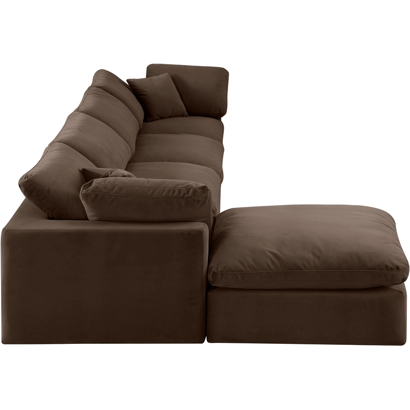 Maklaine Contemporary Soft Brown Velvet 5Pc Modular Sectional