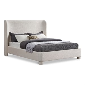 Maklaine Contemporary Cream Finish Linen Textured Fabric Full Bed
