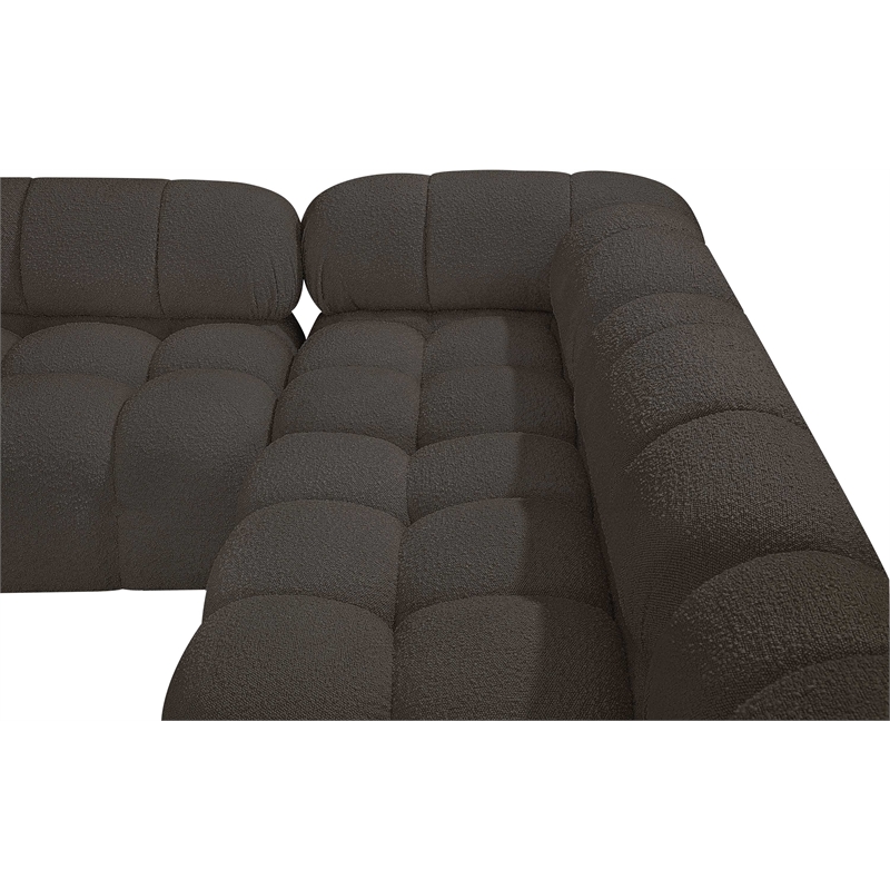 Maklaine Contemporary Rich Brown Boucle Fabric Modular Sectional