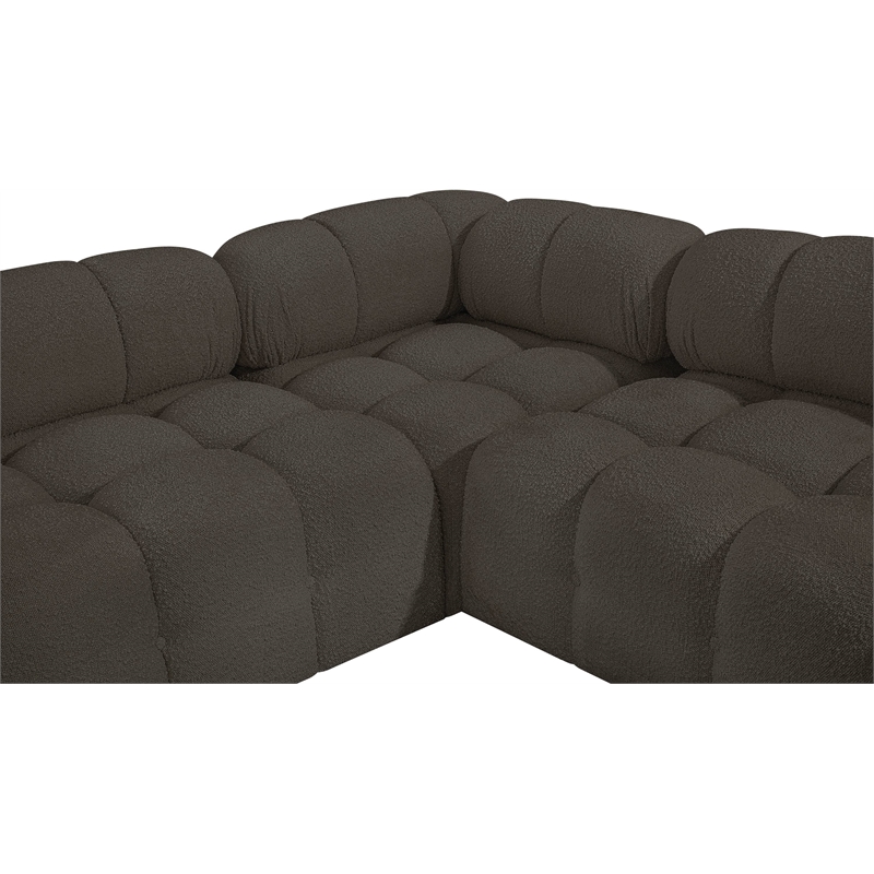 Maklaine Contemporary Rich Brown Boucle Fabric Modular Sectional