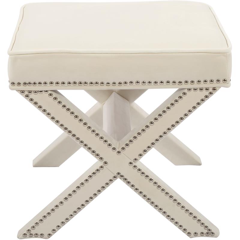 Maklaine Contemporary Upholstered Velvet Ottoman/Bench in Cream