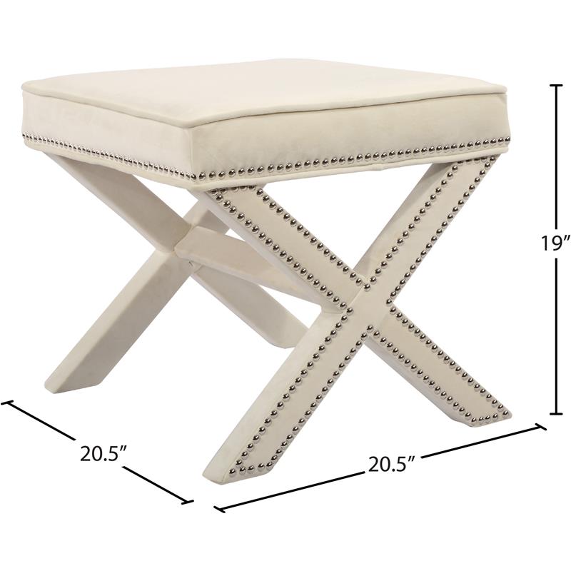 Maklaine Contemporary Upholstered Velvet Ottoman/Bench in Cream