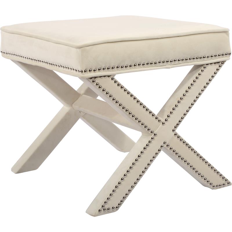 Maklaine Contemporary Upholstered Velvet Ottoman/Bench in Cream