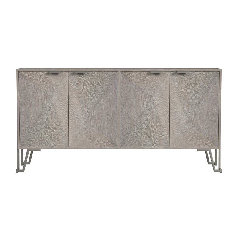 Maklaine Modern Wood Server in Light Gray and Brushed Nickel