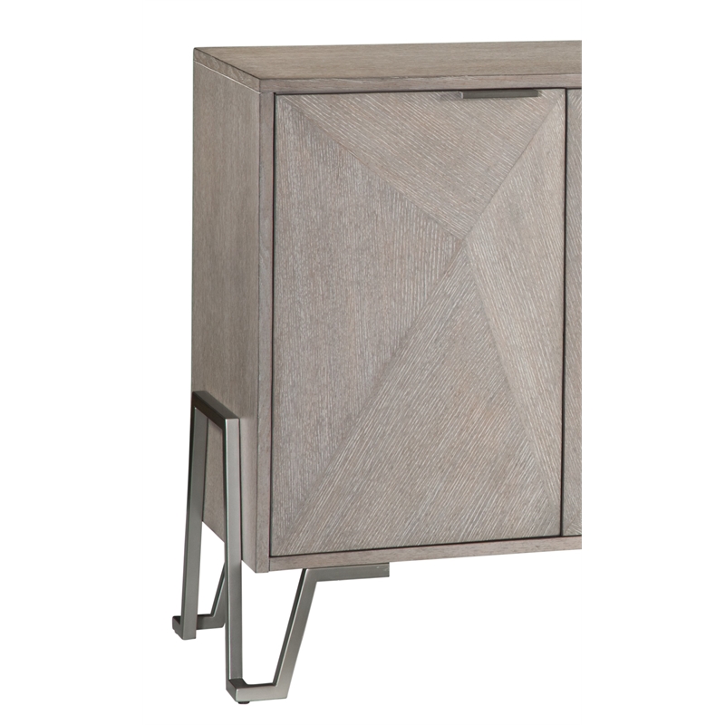 Maklaine Modern Wood Server in Light Gray and Brushed Nickel
