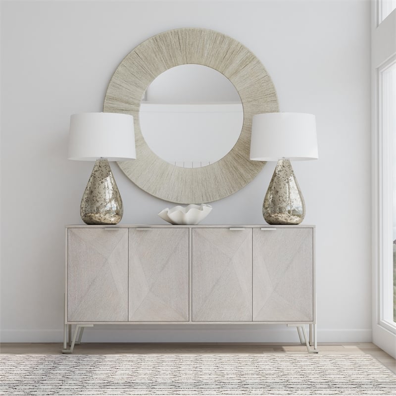 Maklaine Modern Wood Server in Light Gray and Brushed Nickel