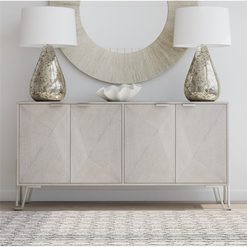 Maklaine Modern Wood Server in Light Gray and Brushed Nickel