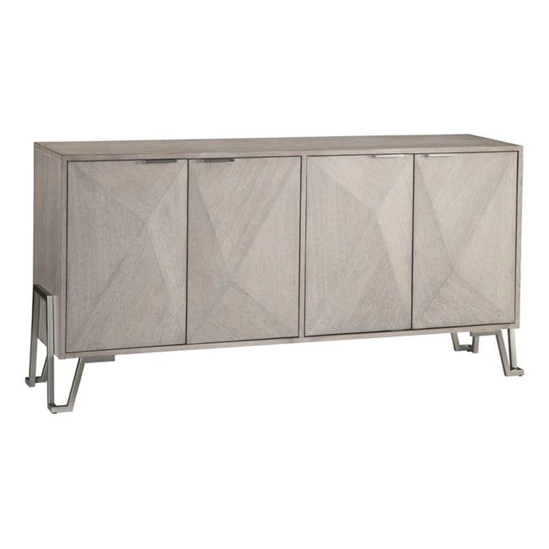 Maklaine Modern Wood Server in Light Gray and Brushed Nickel