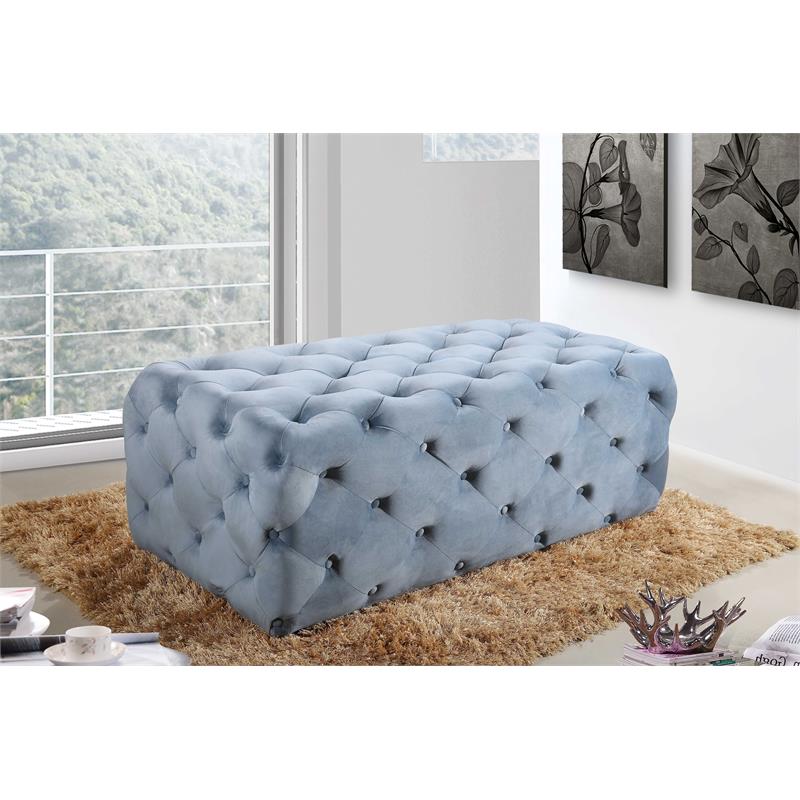 Maklaine Contemporary Button Sky Blue Velvet Ottoman and Bench