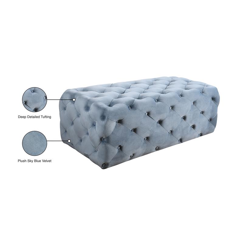 Maklaine Contemporary Button Sky Blue Velvet Ottoman and Bench