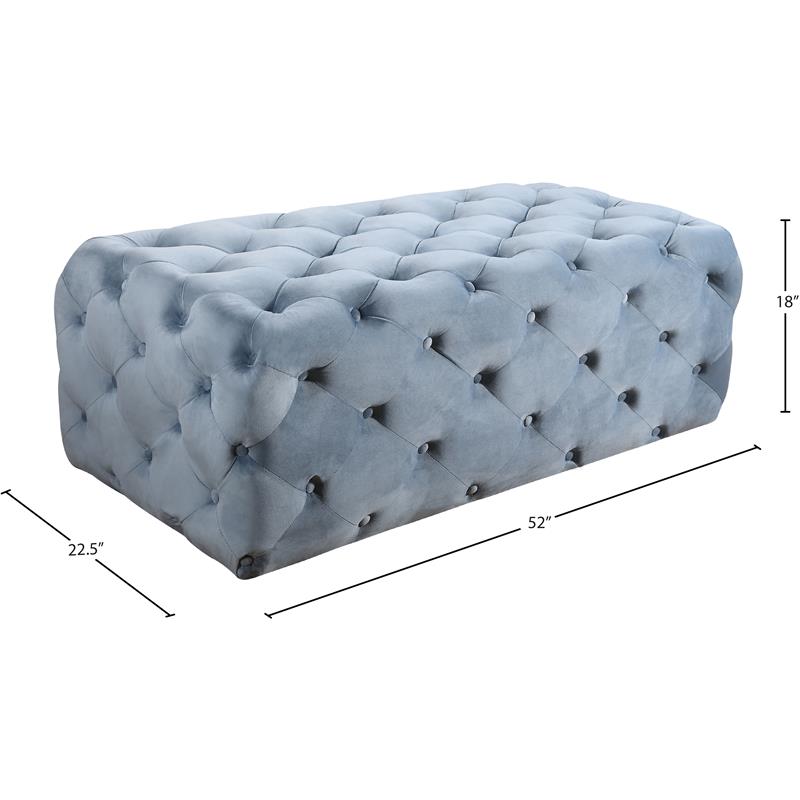 Maklaine Contemporary Button Sky Blue Velvet Ottoman and Bench