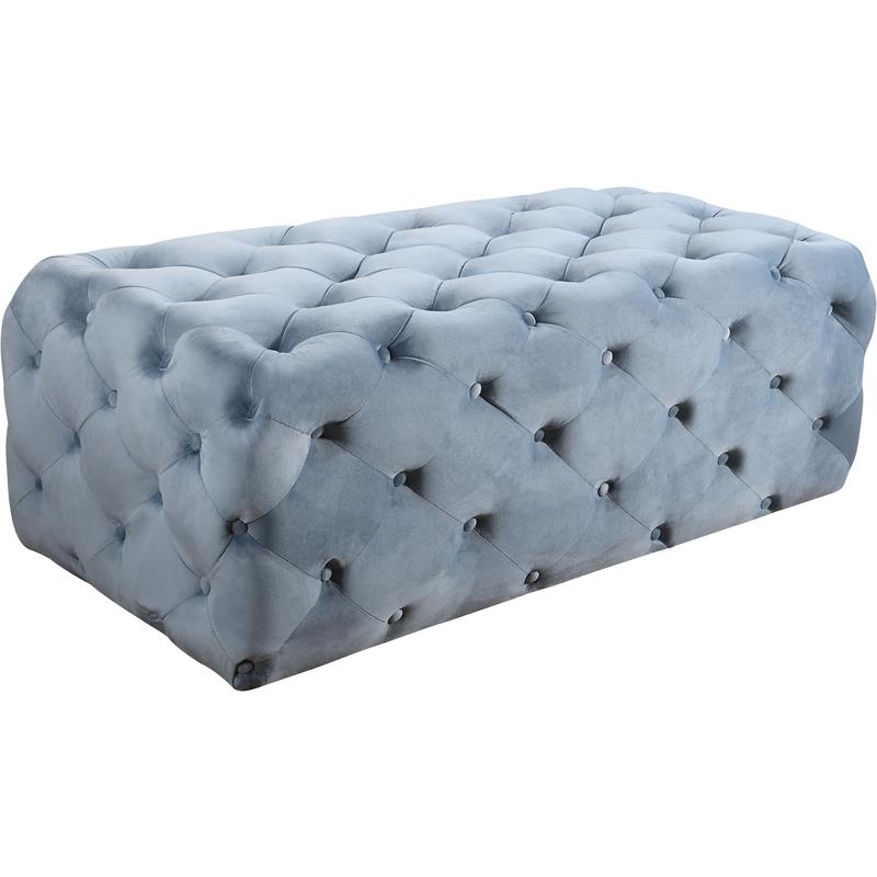 Maklaine Contemporary Button Sky Blue Velvet Ottoman and Bench
