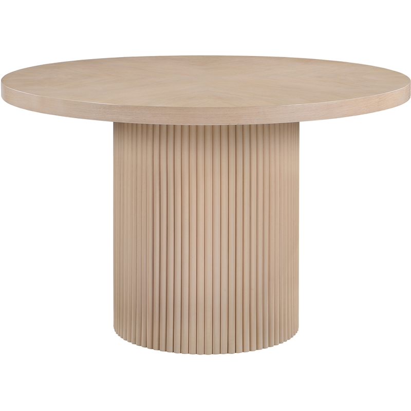 Maklaine Modern Round Natural Oak Wood Veneer Top Dining Table