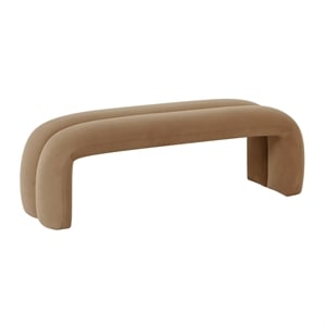 Maklaine Modern 18.7&quot Upholstered Velvet Fabric Bench in Taupe