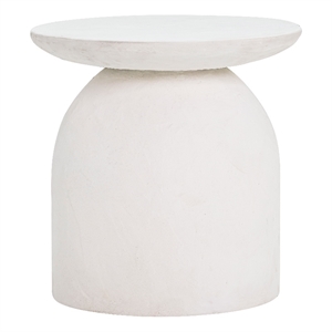 Maklaine 20.5&quot Round Stone Concrete Side Table in White Finish