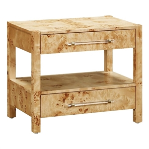 Maklaine 26&quotW Engineered Wood Burl Nightstand in Natural Brown
