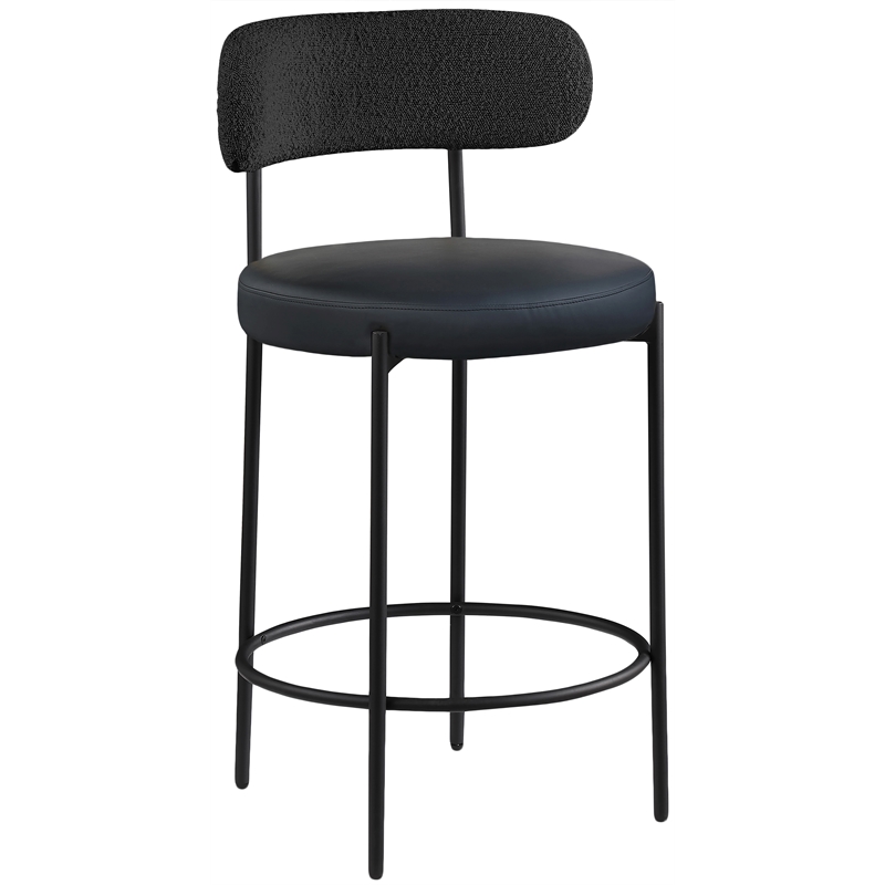 Maklaine Contemporary Black Vegan Leather Seat Stool (Set of 2)