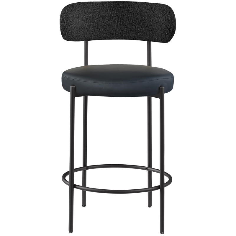 Maklaine Contemporary Black Vegan Leather Seat Stool (Set of 2)
