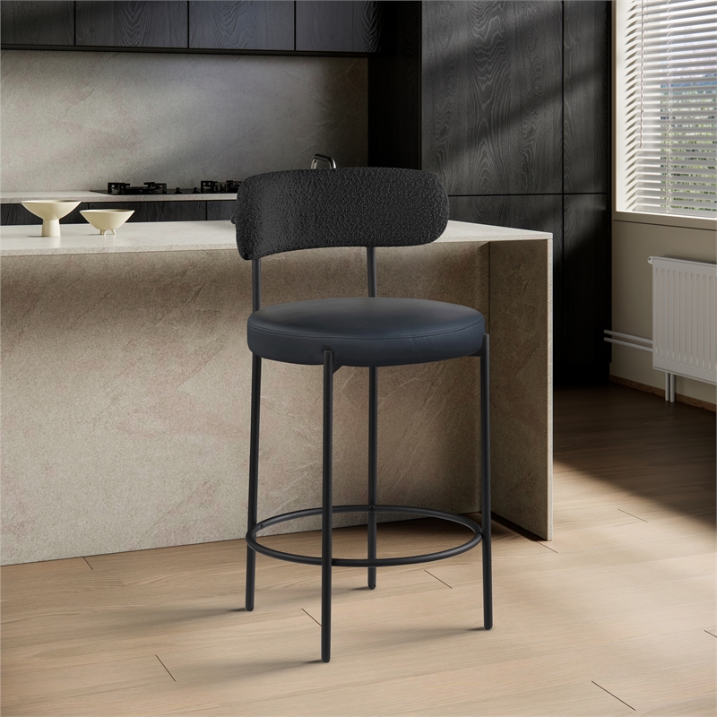 Maklaine Contemporary Black Vegan Leather Seat Stool (Set of 2)