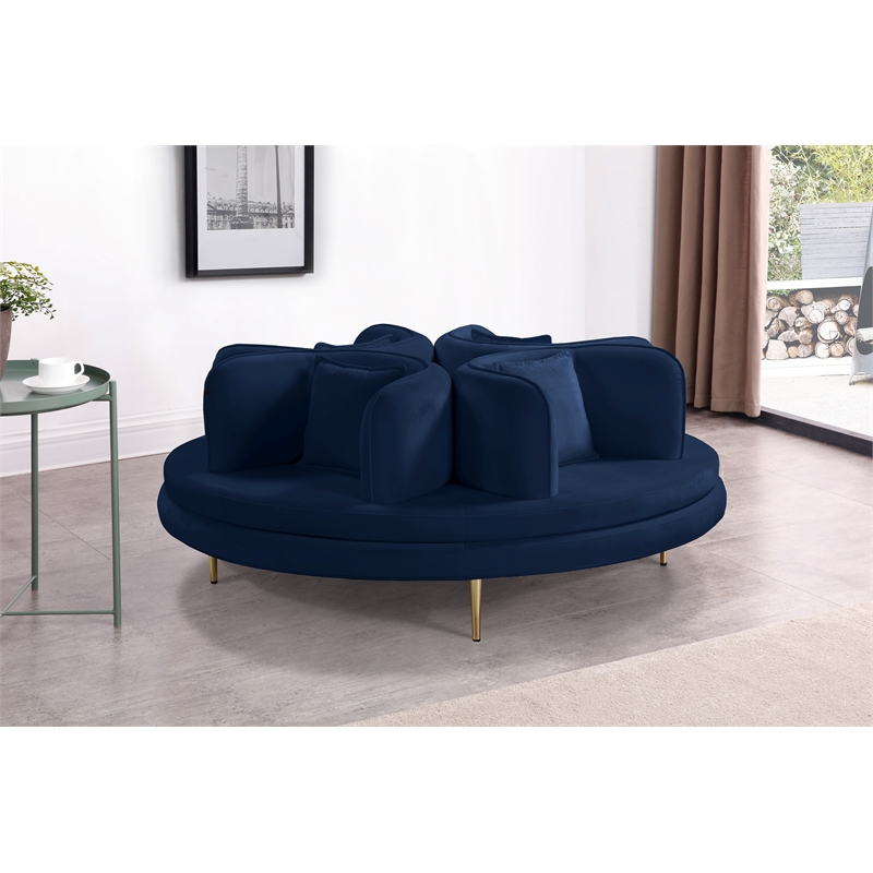 Maklaine Modern Navy Velvet Roundabout Sofa with Gold Iron Legs