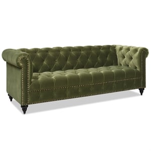 Maklaine Modern 88&quot Tufted Chesterfield Sofa Olive Green Velvet