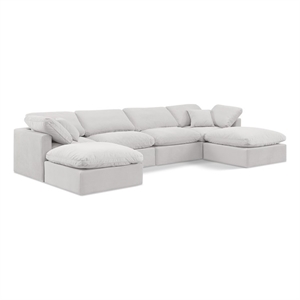 Maklaine Modern 129&quot Velvet U-Shaped Modular Sectional in Cream