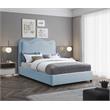 Maklaine Contemporary Light Blue Linen Textured Fabric Queen Bed