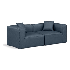 Maklaine Contemporary Navy Blue Vegan Leather 2-Pc. Modular Sofa