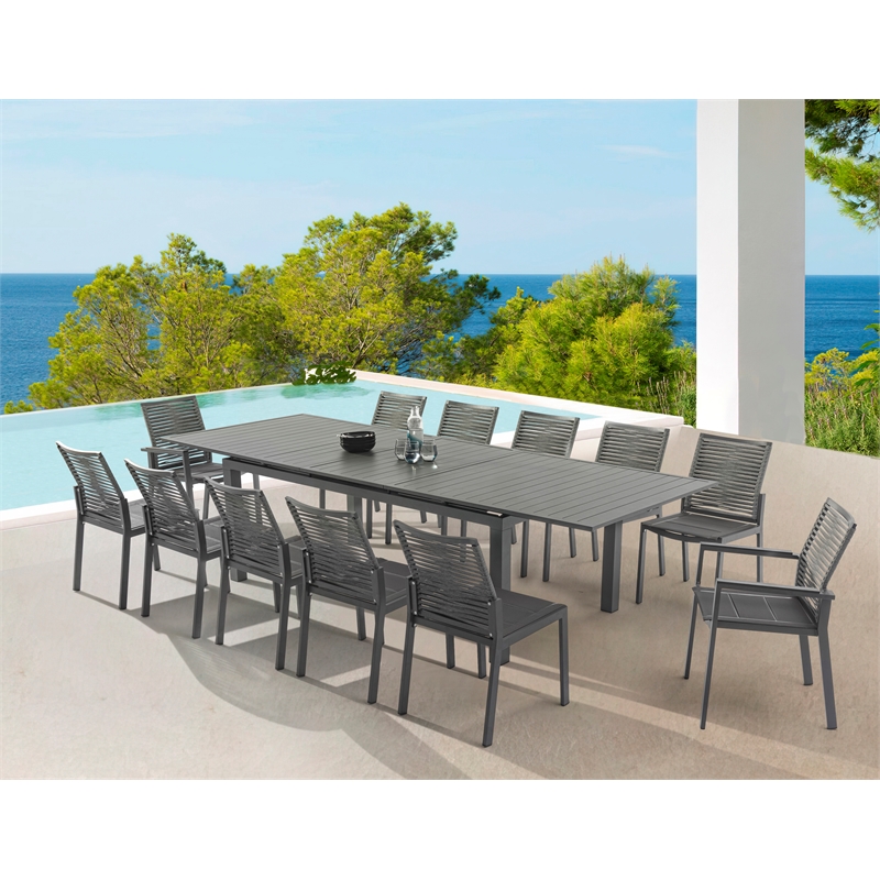 Maklaine Outdoor Dark Gray Aluminum Patio Extendable Dining Table