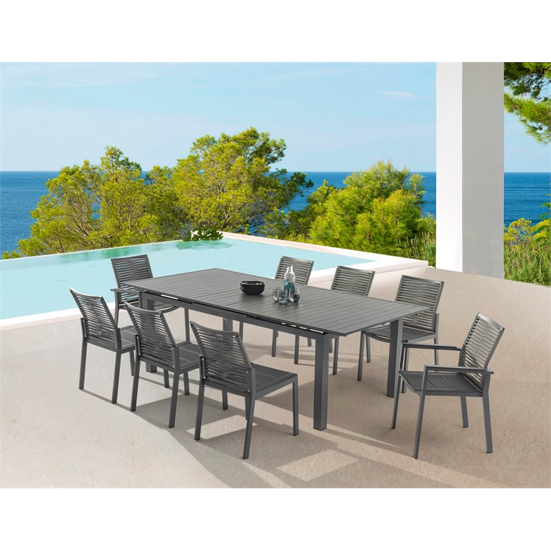 Maklaine Outdoor Dark Gray Aluminum Patio Extendable Dining Table